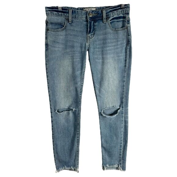 Free People Size 26 Jeans Skinny Cropped Distressed‎ Low Rise Blue Denim 812 - Picture 1 of 9